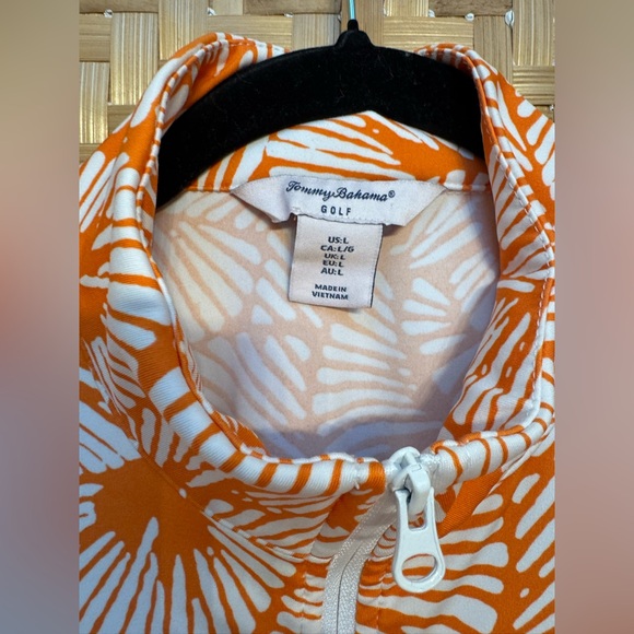 TOMMY BAHAMA GOLF Full Zip Jacket Orange & White Print Women’s Size L - Picture 2 of 6